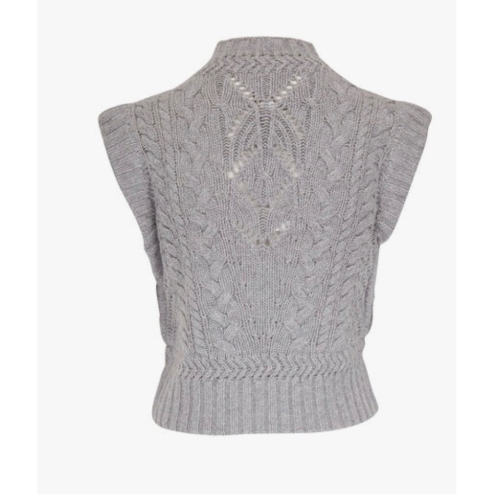 Veronica Beard Pinkett Gray Mélange Pointelle Mock Neck Sweater Vest Womens L - Picture 4 of 16